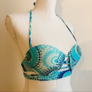RUE BLEU by RUE 21 Bohemian Blue Patterned Bikini Swimsuit Top Size Small